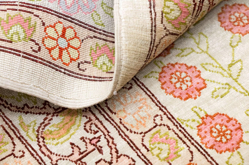 Zijden tapijt - Hereke Silk - Premium - 100 x 64 cm - beige