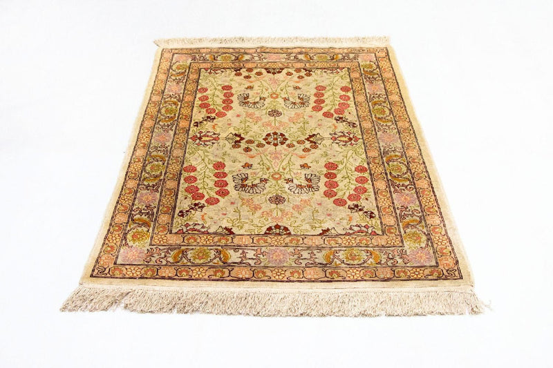 Zijden tapijt - Hereke Silk - Premium - 100 x 64 cm - beige