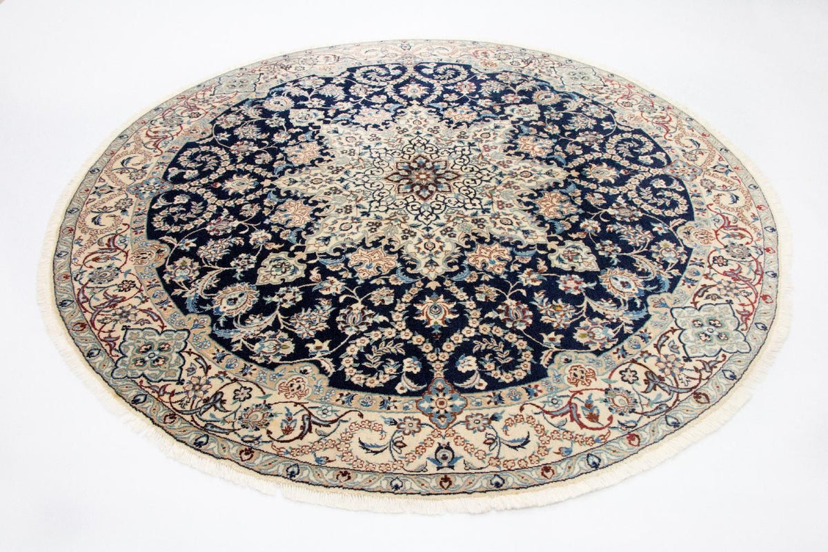 Perzisch tapijt - Nain - Koninklijk rond  - 210 x 210 cm - donkerblauw