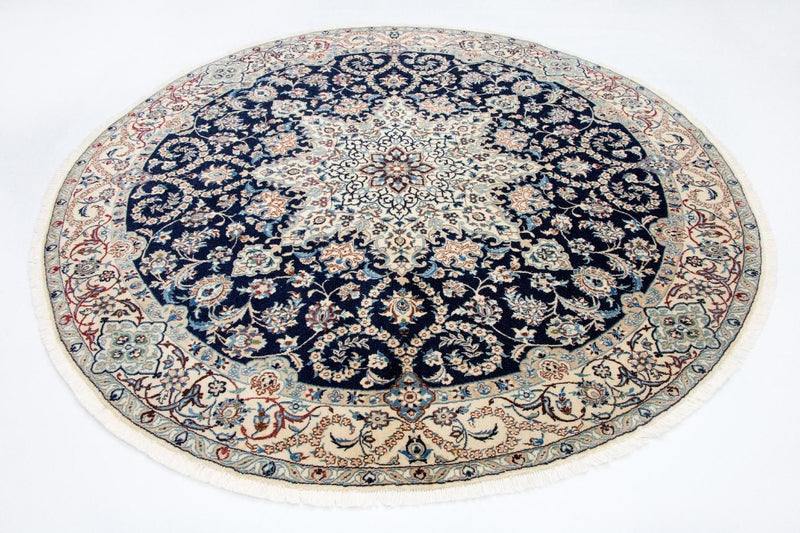 Perzisch tapijt - Nain - Koninklijk rond  - 210 x 210 cm - donkerblauw