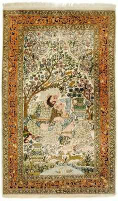 Zijden tapijt - Kashmir Silk - 150 x 92 cm - veelkleurig