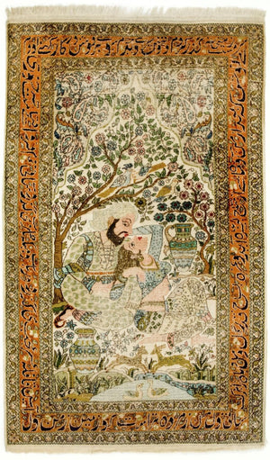 Zijden tapijt - Kashmir Silk - 150 x 92 cm - veelkleurig