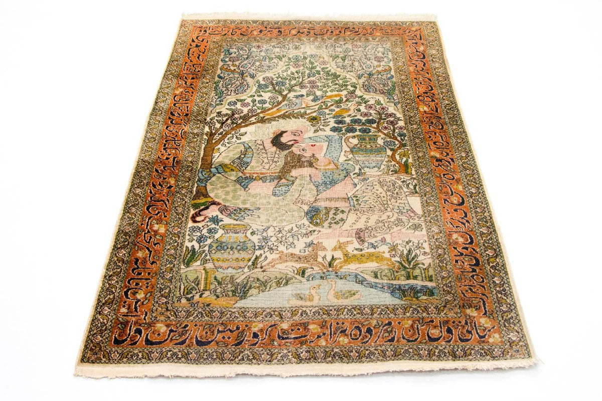 Zijden tapijt - Kashmir Silk - 150 x 92 cm - veelkleurig