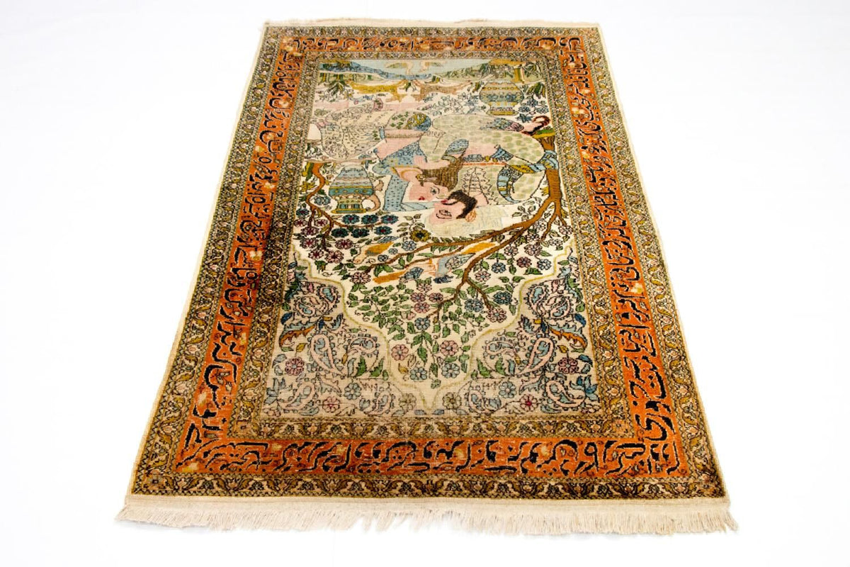 Zijden tapijt - Kashmir Silk - 150 x 92 cm - veelkleurig