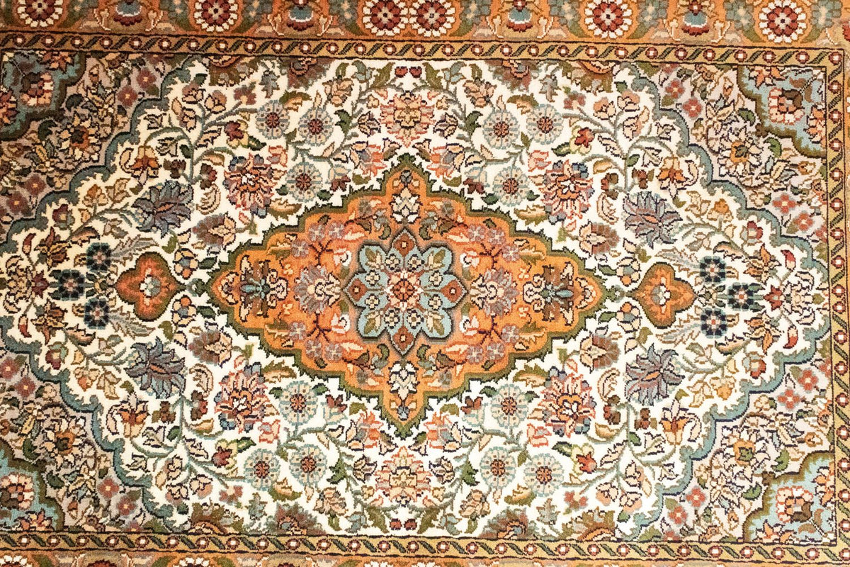 Zijden tapijt - Kashmir Silk - 120 x 80 cm - beige