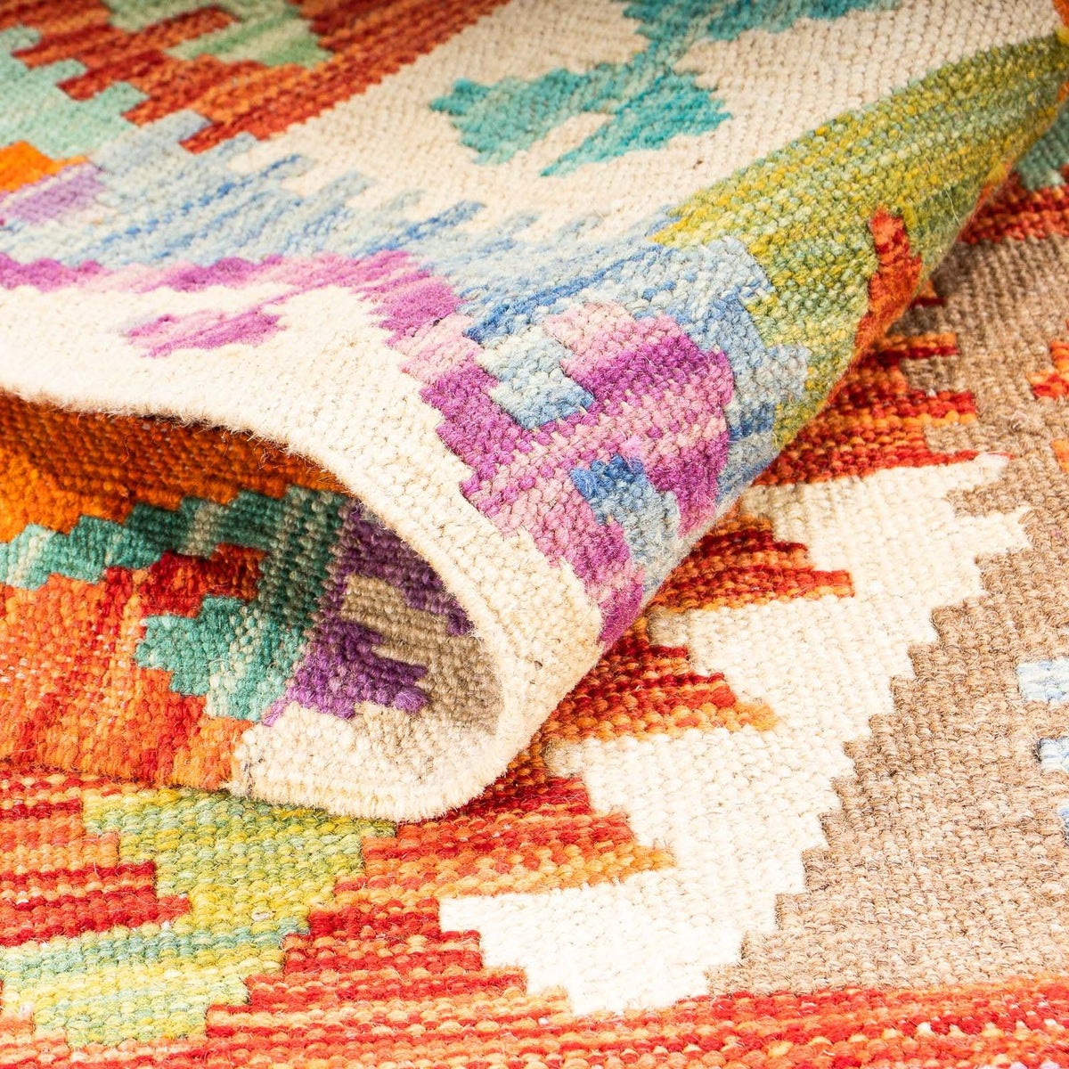 Loper Kelim tapijt - Splash - 300 x 82 cm - veelkleurig