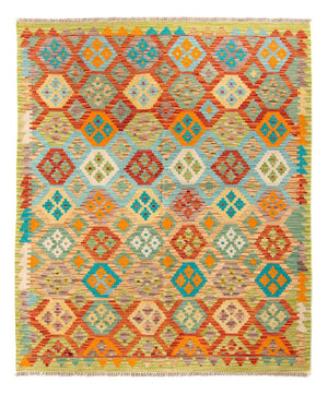 Kelim tapijt - Splash - 205 x 155 cm - groen