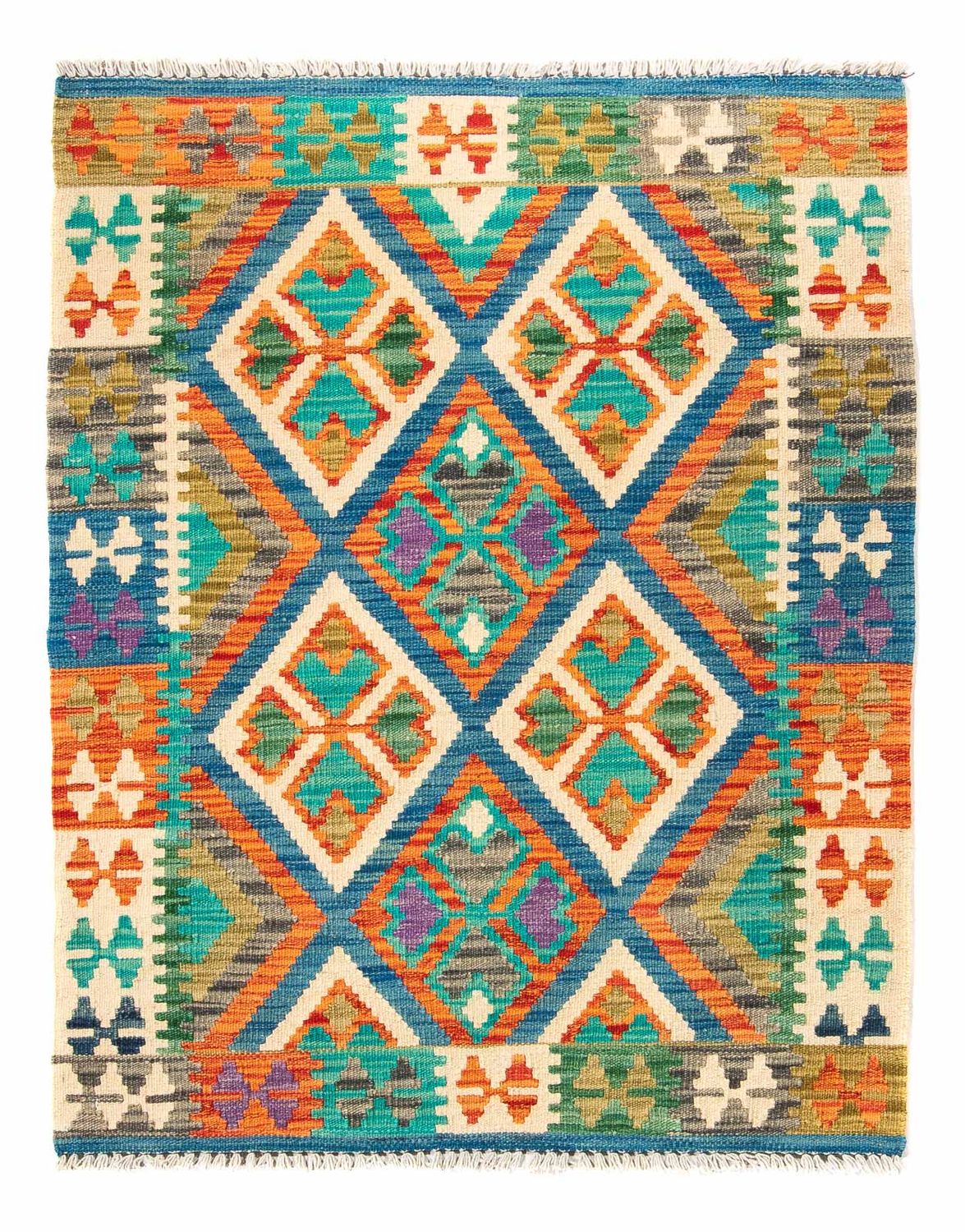 Kelim tapijt - Splash - 115 x 92 cm - blauw