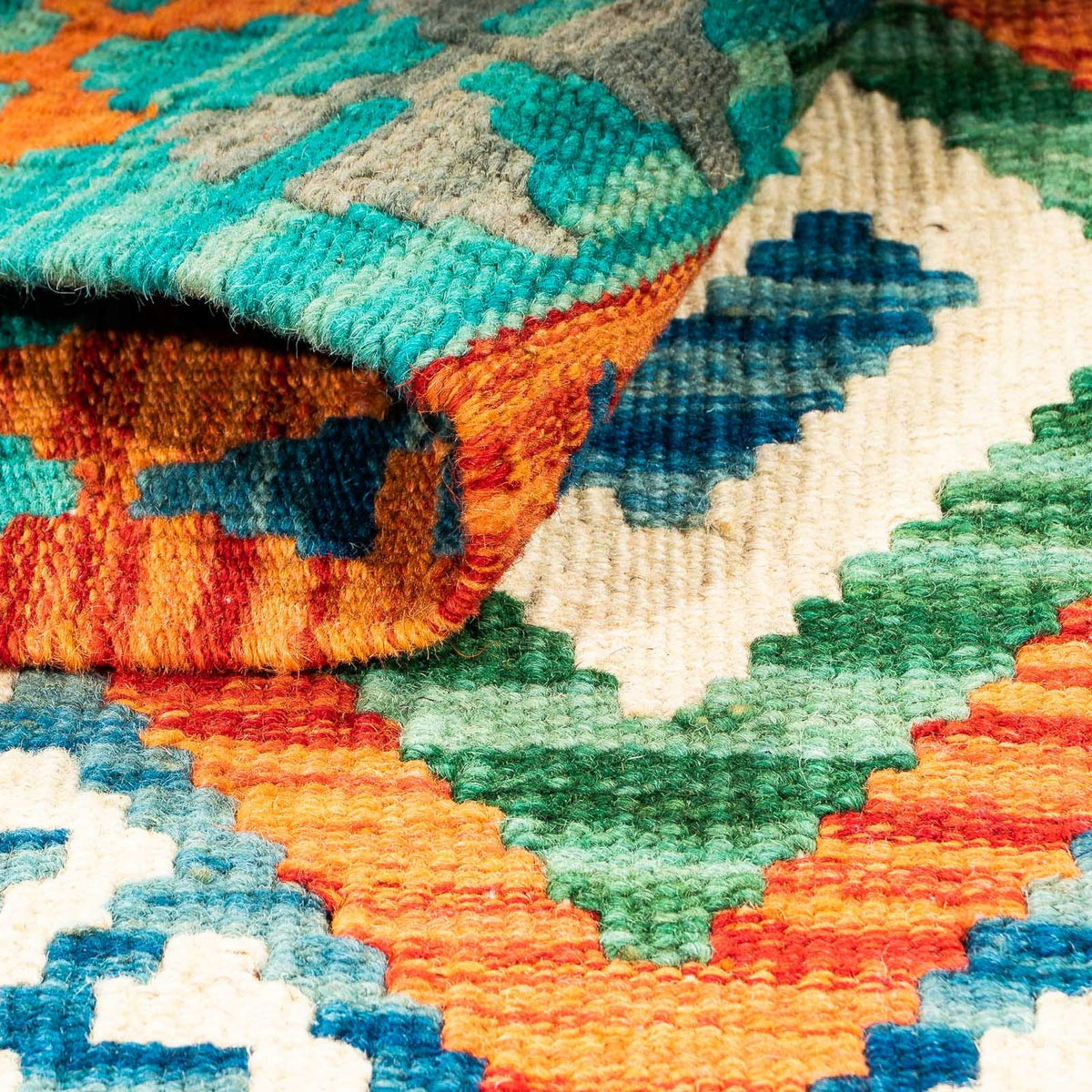 Kelim tapijt - Splash - 115 x 92 cm - blauw