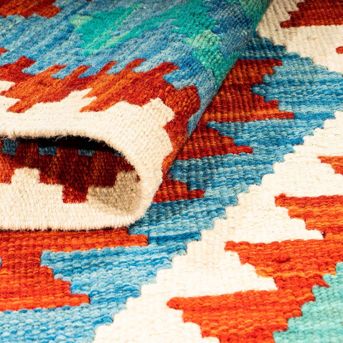 Kelim tapijt - Splash - 122 x 81 cm - blauw