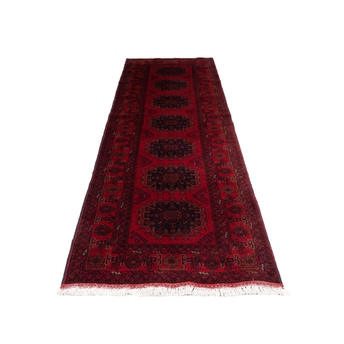 Loper Afghaans tapijt - Kunduz - 295 x 82 cm - donkerrood