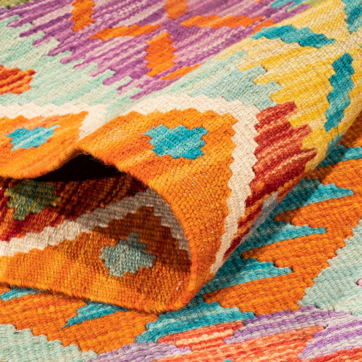 Loper Kelim tapijt - Splash - 210 x 83 cm - veelkleurig