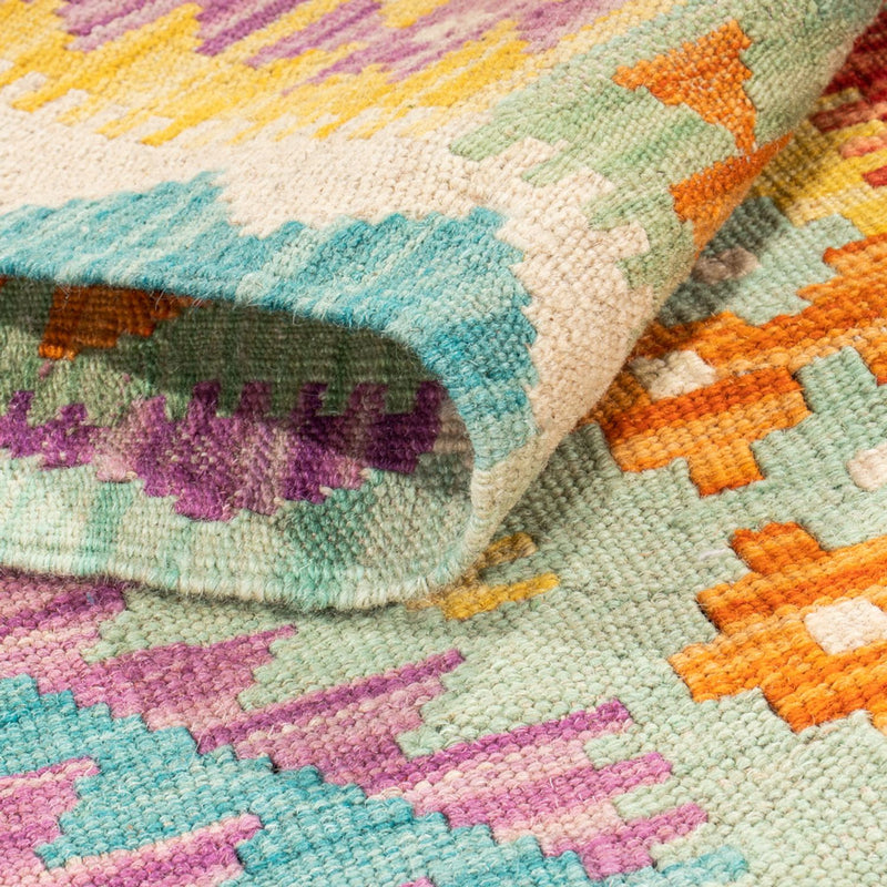 Loper Kelim tapijt - Splash - 309 x 84 cm - veelkleurig