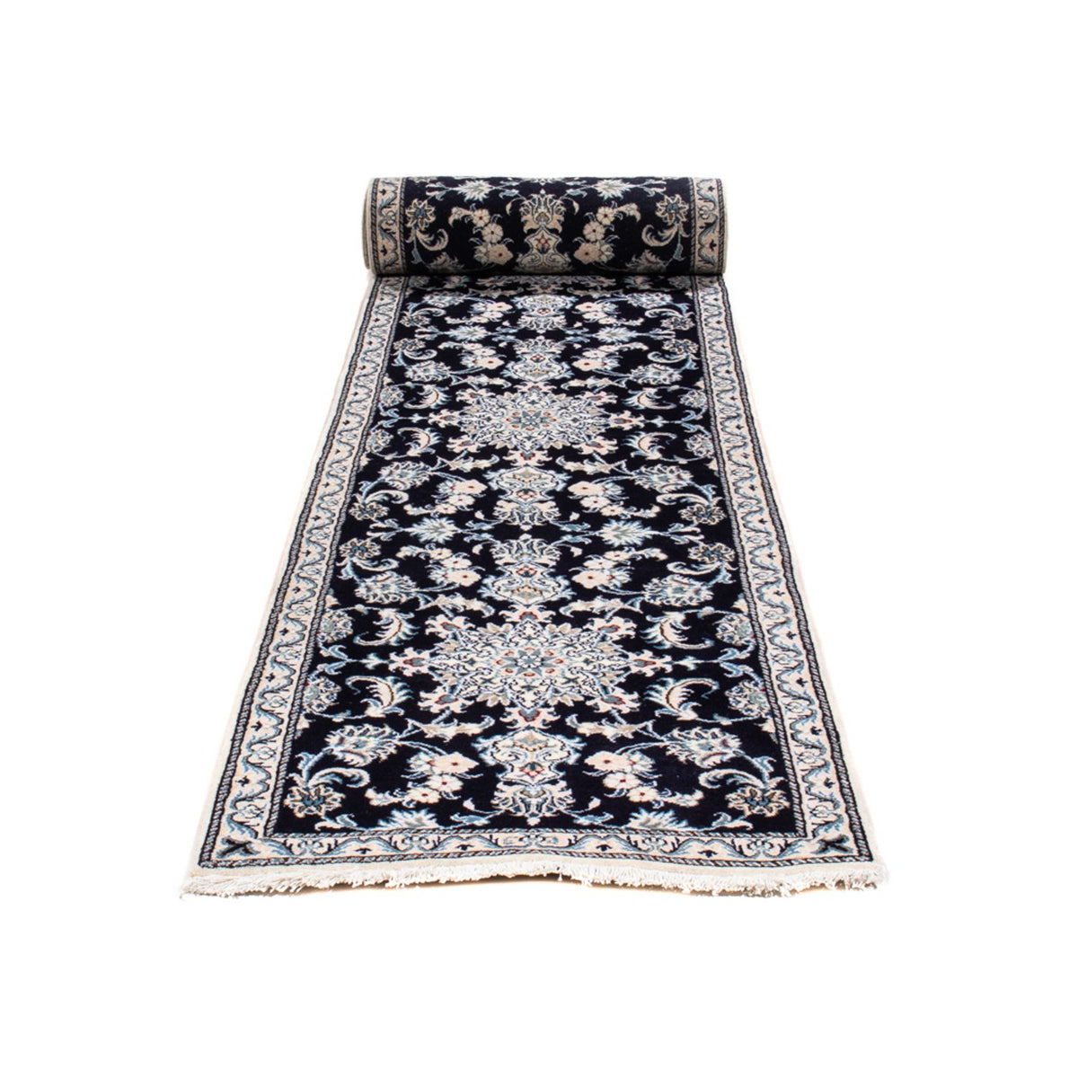 Loper Perzisch tapijt - Nain - 374 x 77 cm - donkerblauw