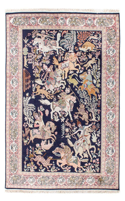 Zijden tapijt - Kashmir Silk - 215 x 133 cm - donkerblauw