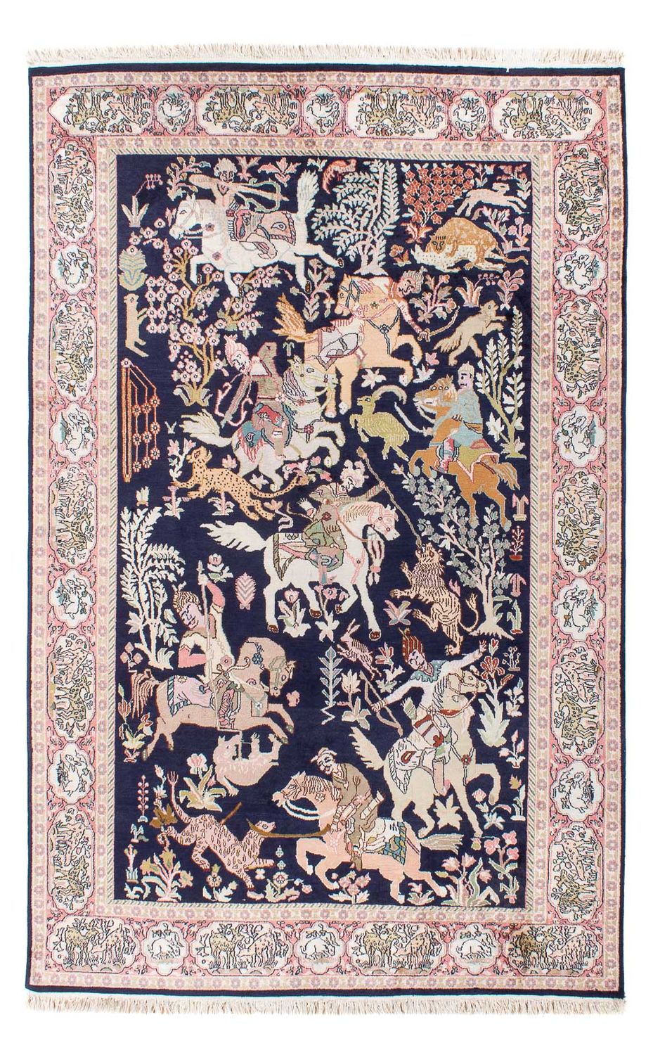 Zijden tapijt - Kashmir Silk - 215 x 133 cm - donkerblauw