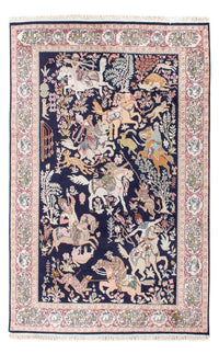 Zijden tapijt - Kashmir Silk - 215 x 133 cm - donkerblauw
