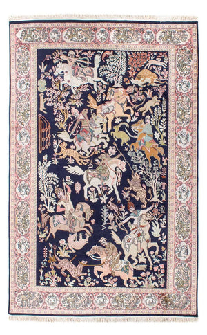 Zijden tapijt - Kashmir Silk - 215 x 133 cm - donkerblauw