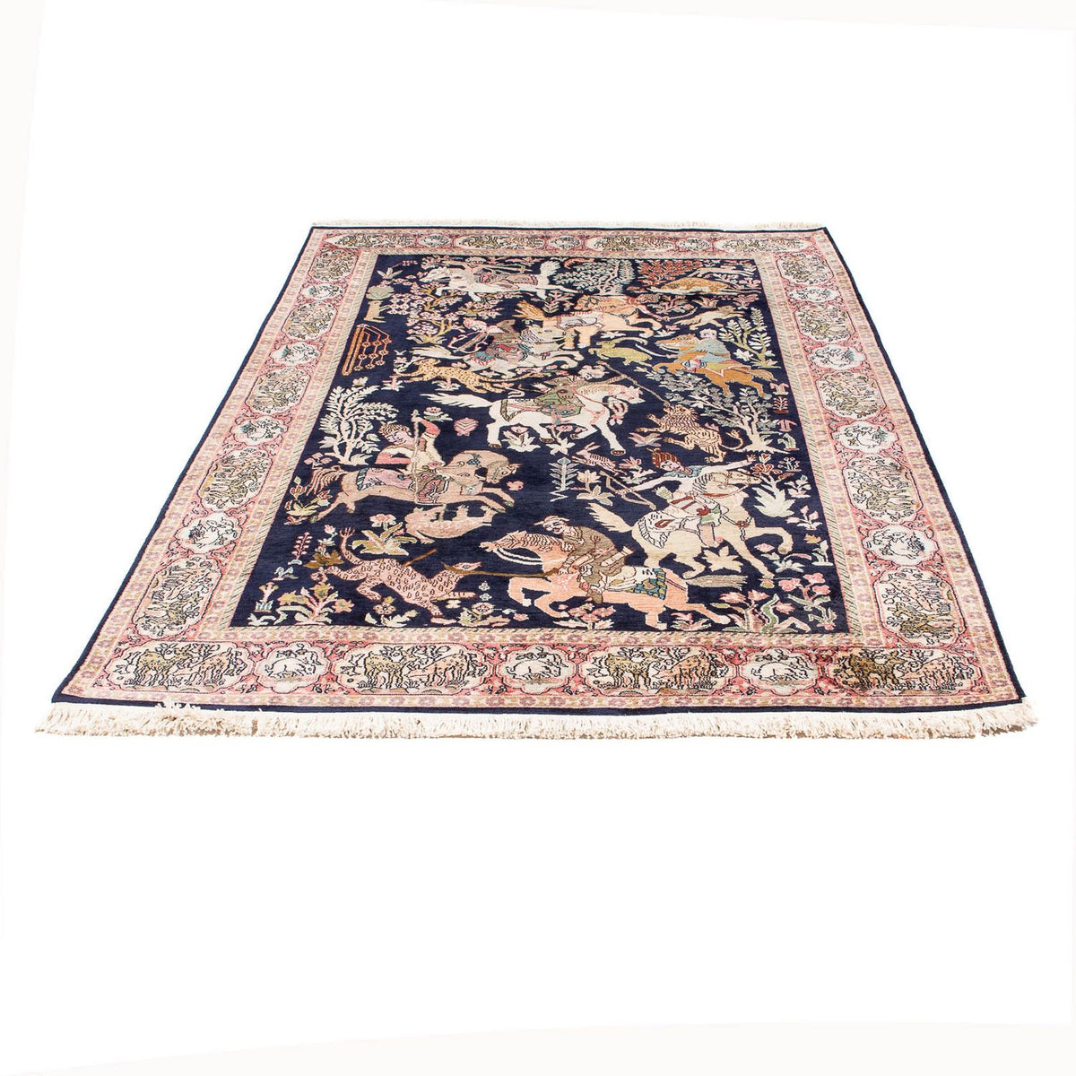 Zijden tapijt - Kashmir Silk - 215 x 133 cm - donkerblauw