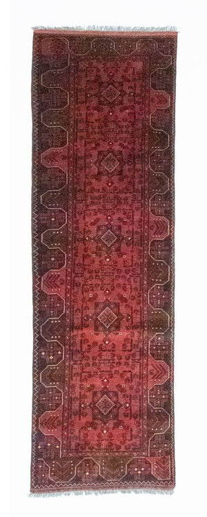 Loper Afghaans tapijt - Kunduz - 295 x 75 cm - rood