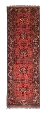 Loper Afghaans tapijt - Kunduz - 288 x 78 cm - rood
