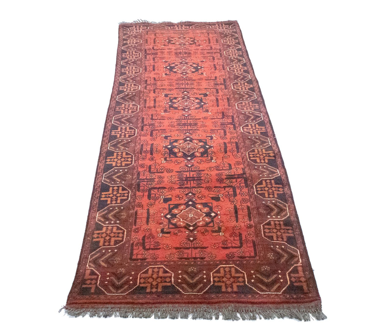Loper Afghaans tapijt - Kunduz - 288 x 78 cm - rood