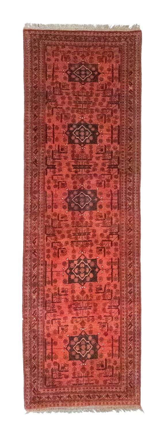 Loper Afghaans tapijt - Kunduz - 298 x 79 cm - rood