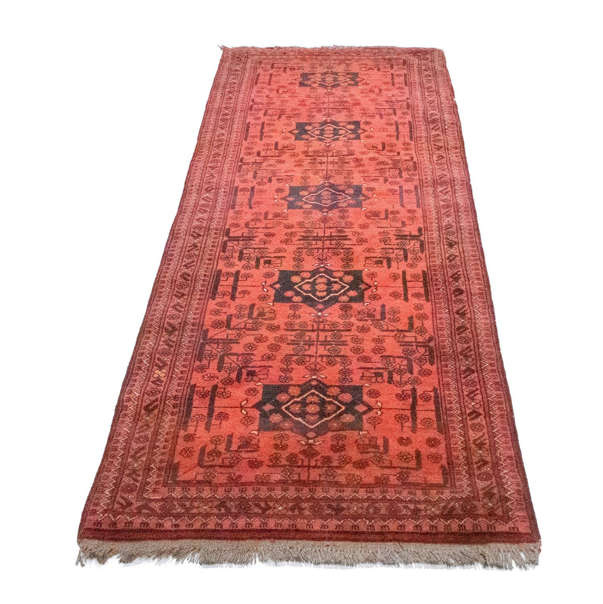 Loper Afghaans tapijt - Kunduz - 298 x 79 cm - rood