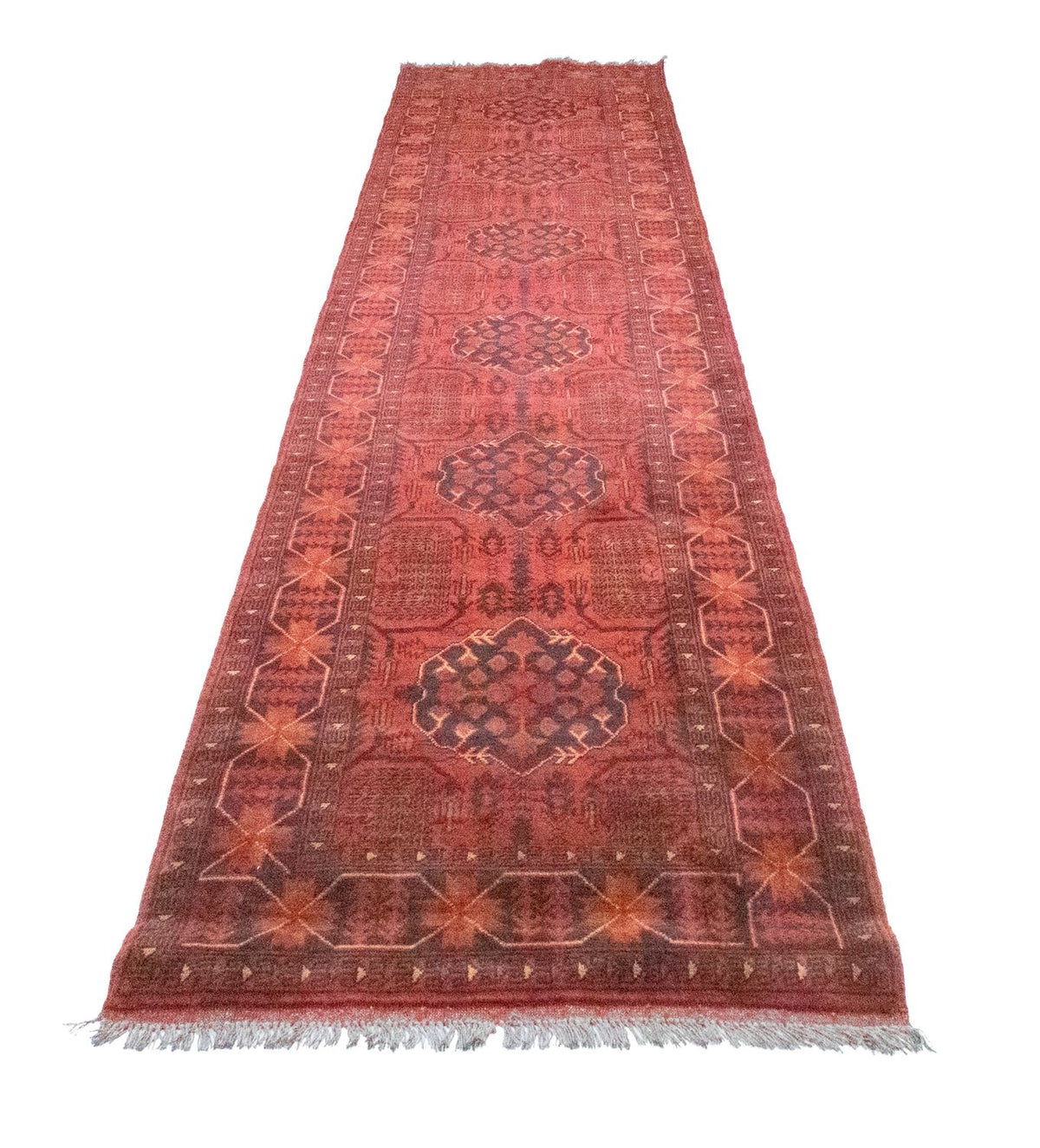 Loper Afghaans tapijt - Kunduz - 390 x 82 cm - rood