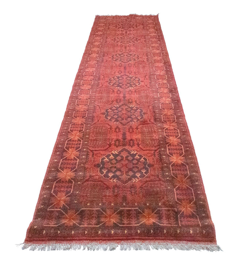 Loper Afghaans tapijt - Kunduz - 390 x 82 cm - rood