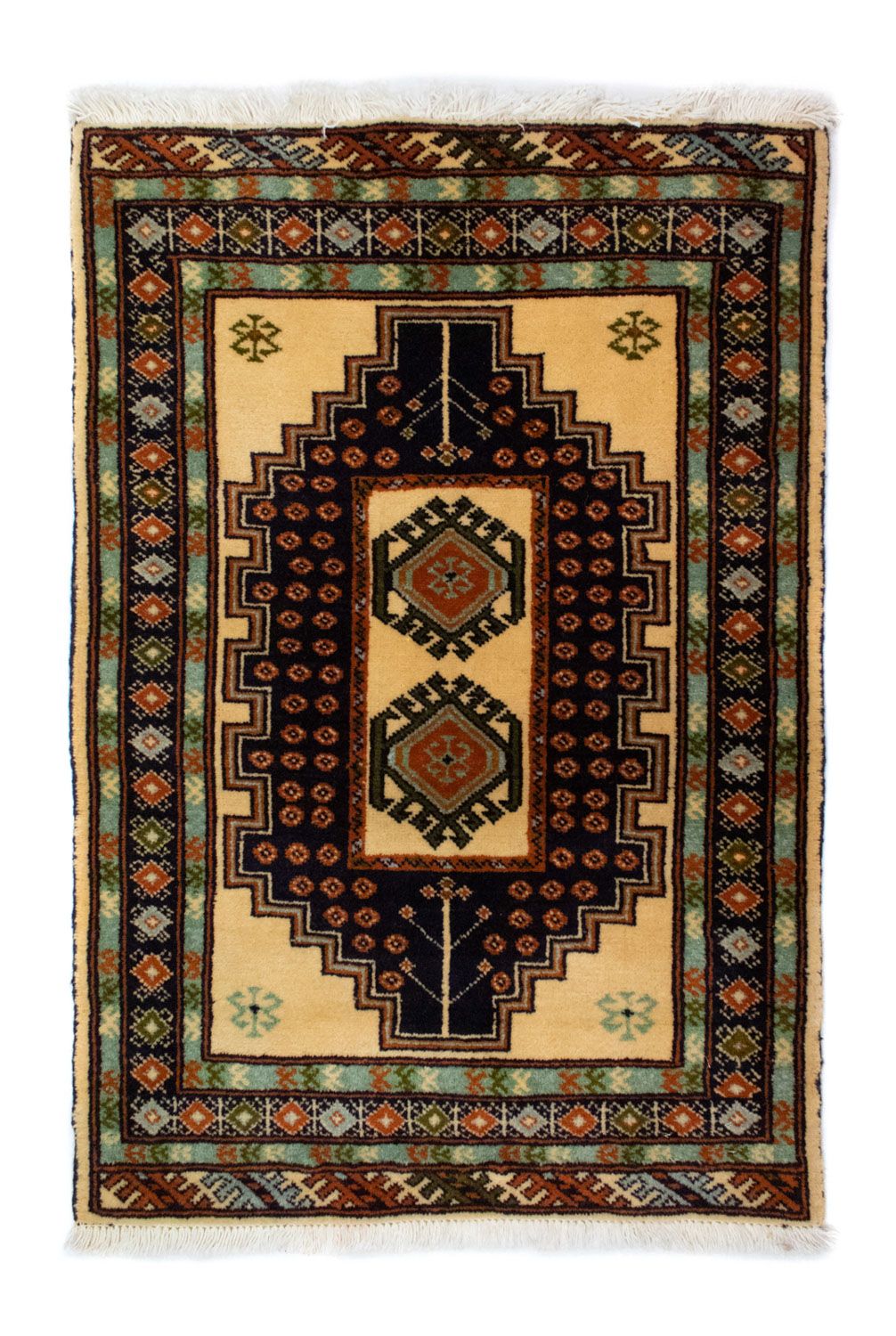 Turkaman tapijt - 91 x 64 cm - blauw