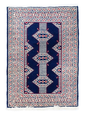 Turkaman tapijt - 90 x 62 cm - blauw