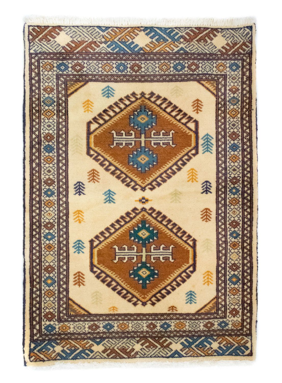 Turkaman tapijt - 89 x 64 cm - blauw