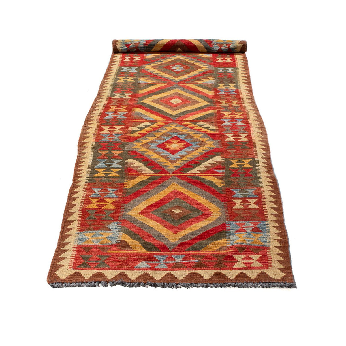 Loper Kelim tapijt - Splash - 304 x 76 cm - veelkleurig