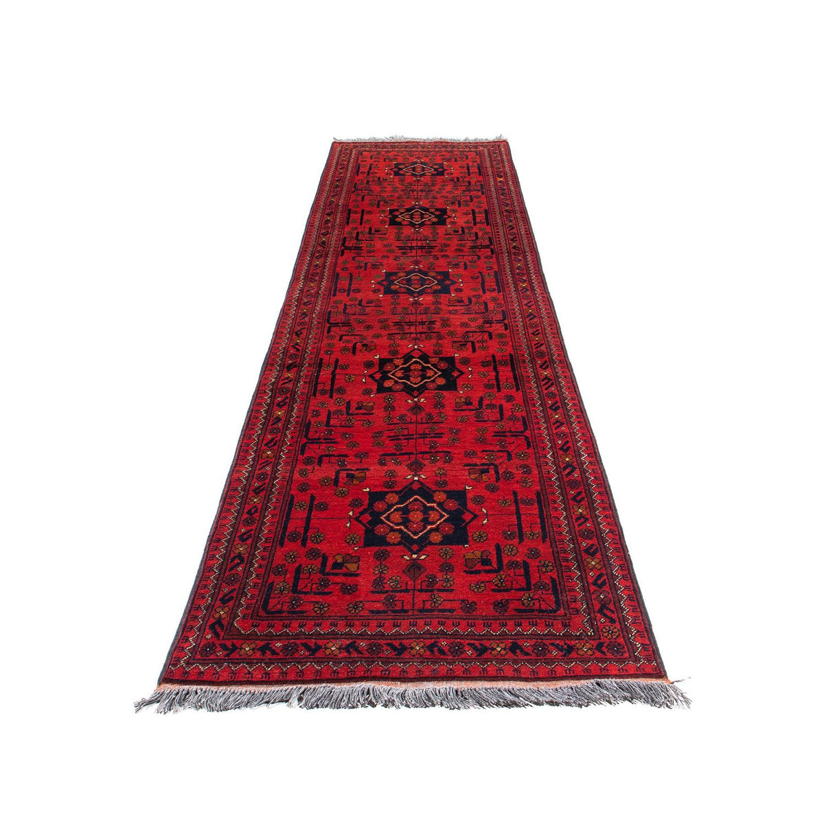 Loper Afghaans tapijt - Kunduz - 298 x 79 cm - donkerrood