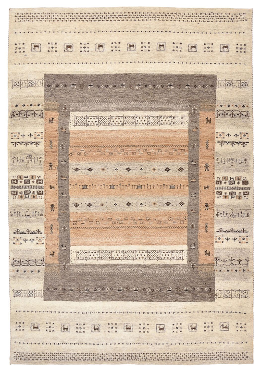 Gabbeh Tapijt - Loribaft Indus - 201 x 140 cm - donker beige