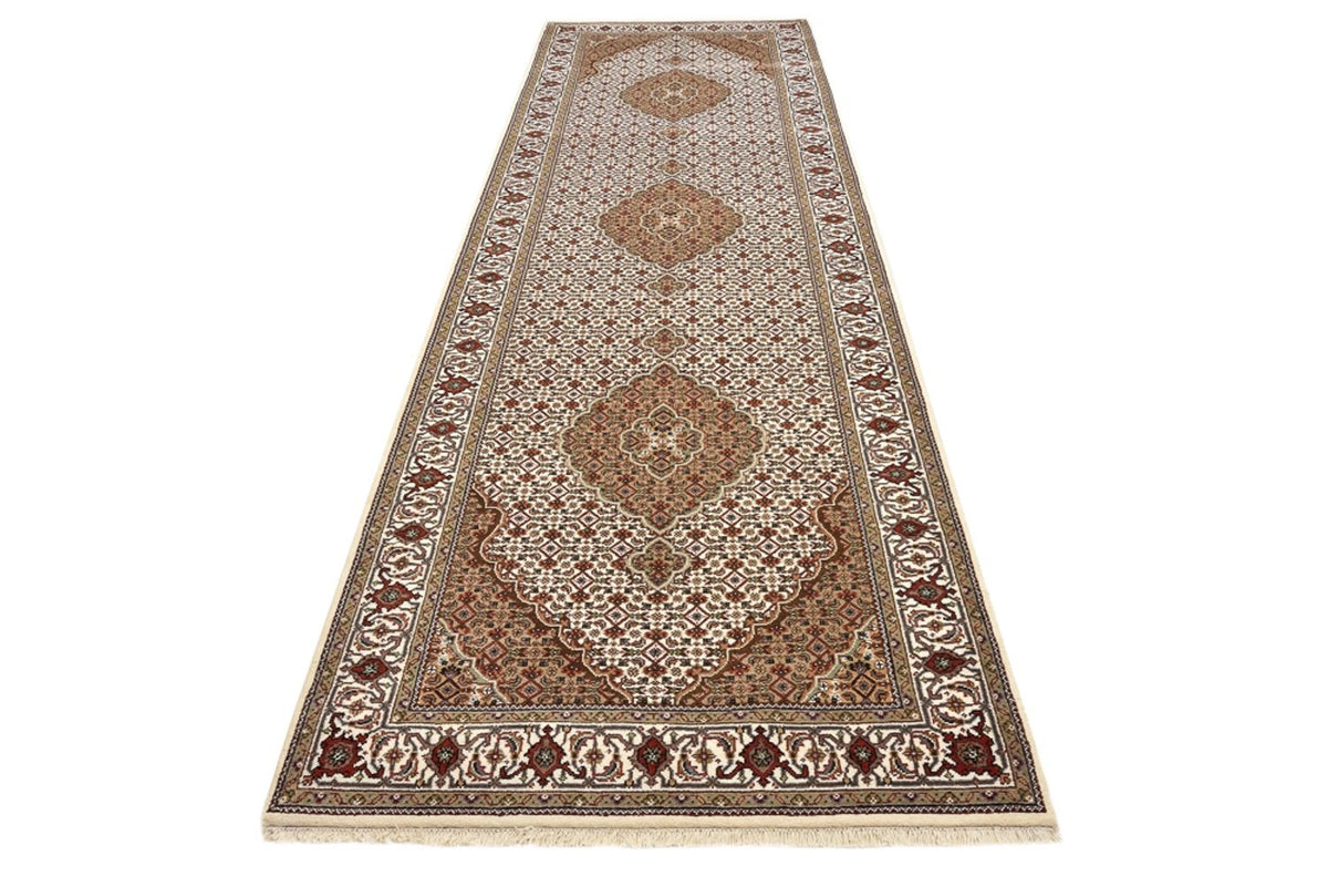 Loper Oosters tapijt - Tabriz - 372 x 121 cm - licht beige