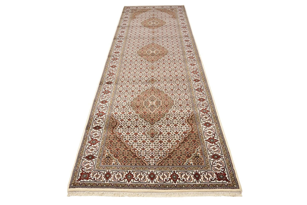 Loper Oosters tapijt - Tabriz - 372 x 121 cm - licht beige