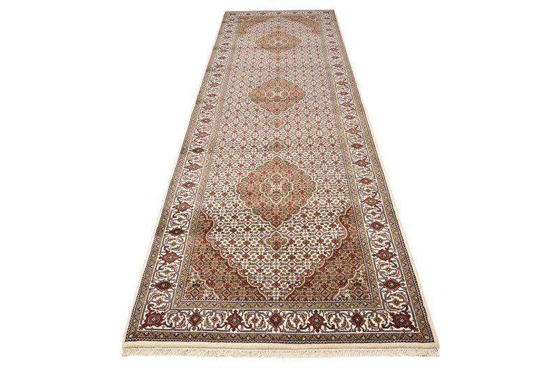 Loper Oosters tapijt - Tabriz - 372 x 121 cm - licht beige