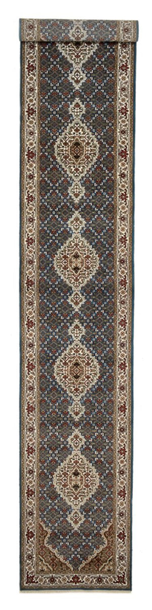 Loper Oosters tapijt - Tabriz - 454 x 79 cm - donkerblauw