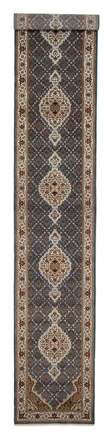 Loper Oosters tapijt - Tabriz - 454 x 79 cm - donkerblauw