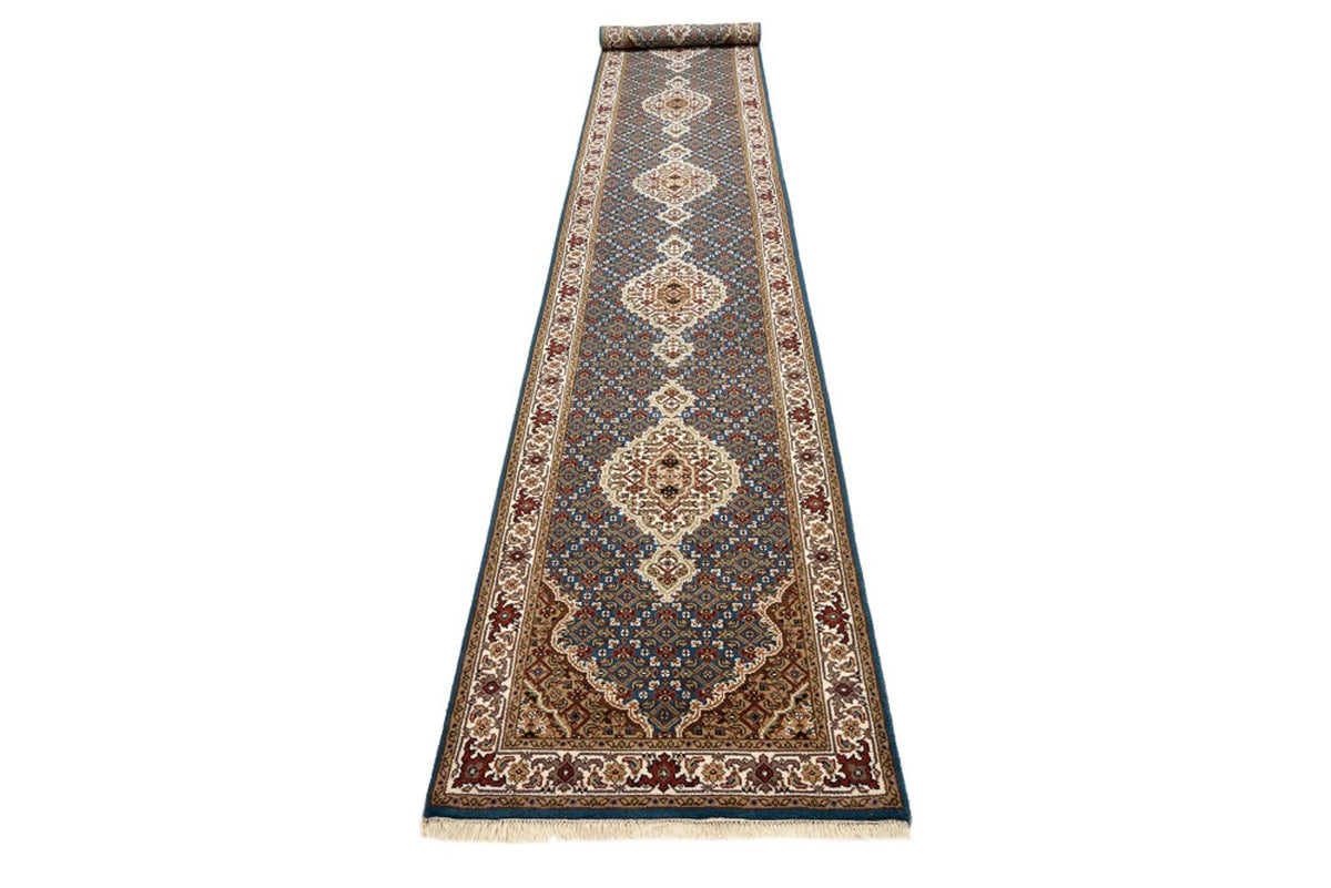 Loper Oosters tapijt - Tabriz - 454 x 79 cm - donkerblauw