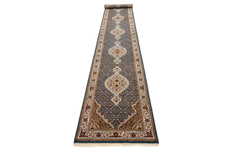 Loper Oosters tapijt - Tabriz - 454 x 79 cm - donkerblauw