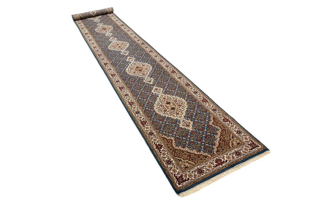 Loper Oosters tapijt - Tabriz - 454 x 79 cm - donkerblauw