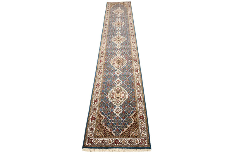 Loper Oosters tapijt - Tabriz - 454 x 79 cm - donkerblauw