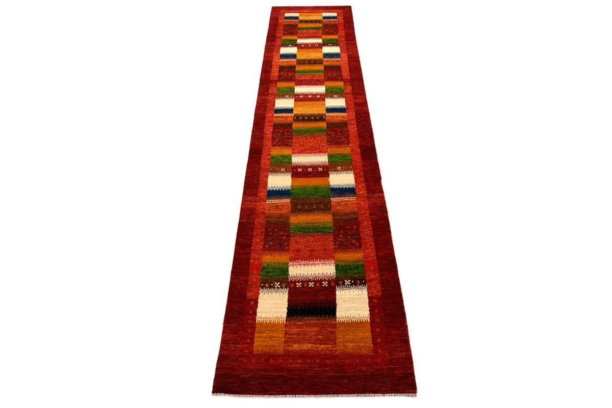 Loper Gabbeh Tapijt - Loribaft Indus - 386 x 83 cm - rood