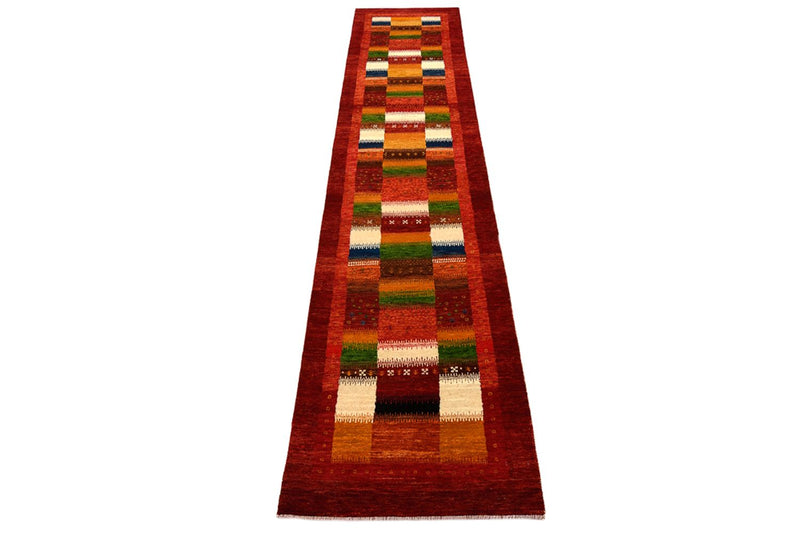 Loper Gabbeh Tapijt - Loribaft Indus - 386 x 83 cm - rood