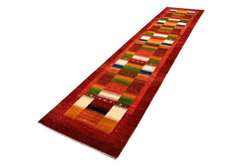 Loper Gabbeh Tapijt - Loribaft Indus - 386 x 83 cm - rood