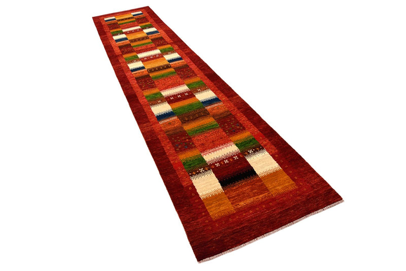 Loper Gabbeh Tapijt - Loribaft Indus - 386 x 83 cm - rood
