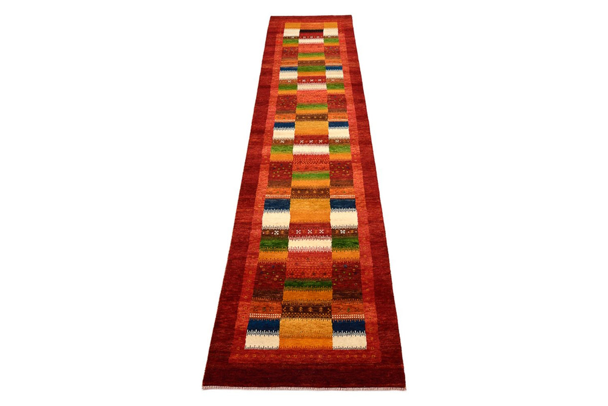 Loper Gabbeh Tapijt - Loribaft Indus - 386 x 83 cm - rood